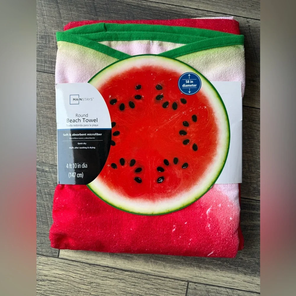 NWT Round Watermelon Beach Towel Microfiber Red Green 58” Diameter